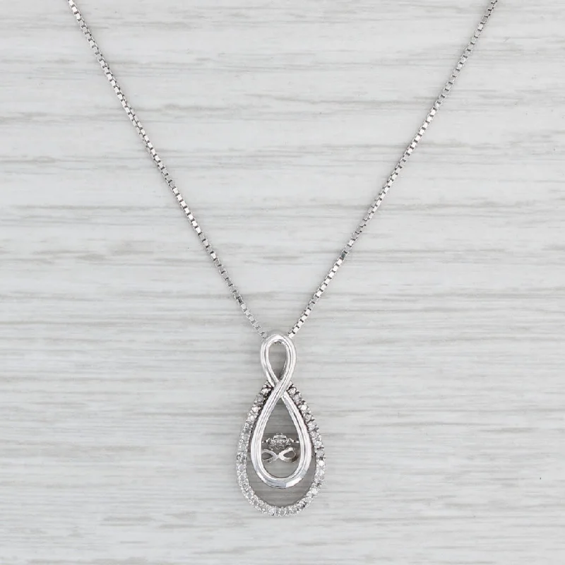 women's diamond necklaces-New Dancing Diamond Infinity Teardrop Pendant Necklace Sterling Silver 18.25"