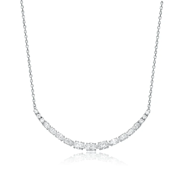 women's chain link necklaces-Sterling Silver White Gold Plated with 1.96ct Lab Created Moissanite Curved Bar Necklace