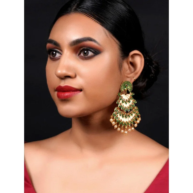 women's turquoise earrings-Odette Women Multi-Color Leafy Lovely Chandali Earrings!