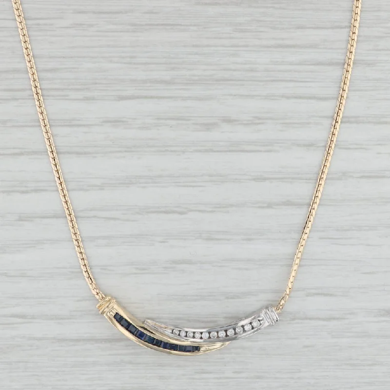 women's love necklaces-0.64ctw Sapphire Diamond Bypass Pendant Necklace 14k Gold 17" Herringbone Chain