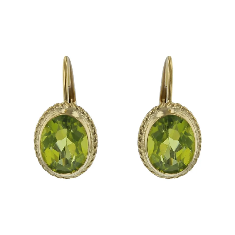 women's flower stud earrings-14K Yellow Gold Peridot Drop Earrings