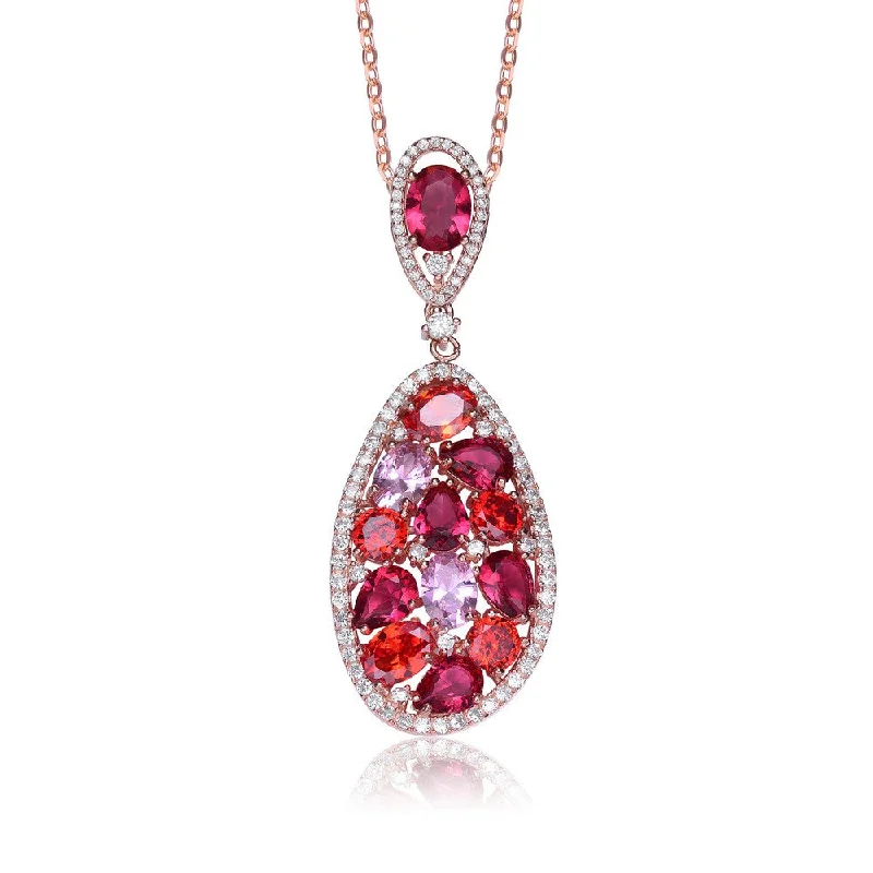 women's diamond heart necklaces-Palette Isabelle Red CZ Rose Gold Pendant Necklace