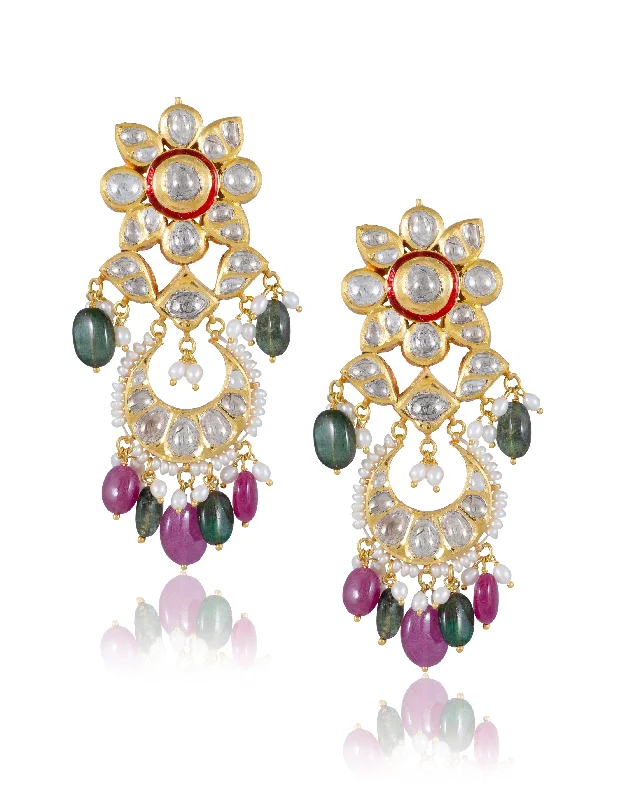 women's gold stud earrings-Tamana Jadau Polki Long Earrings