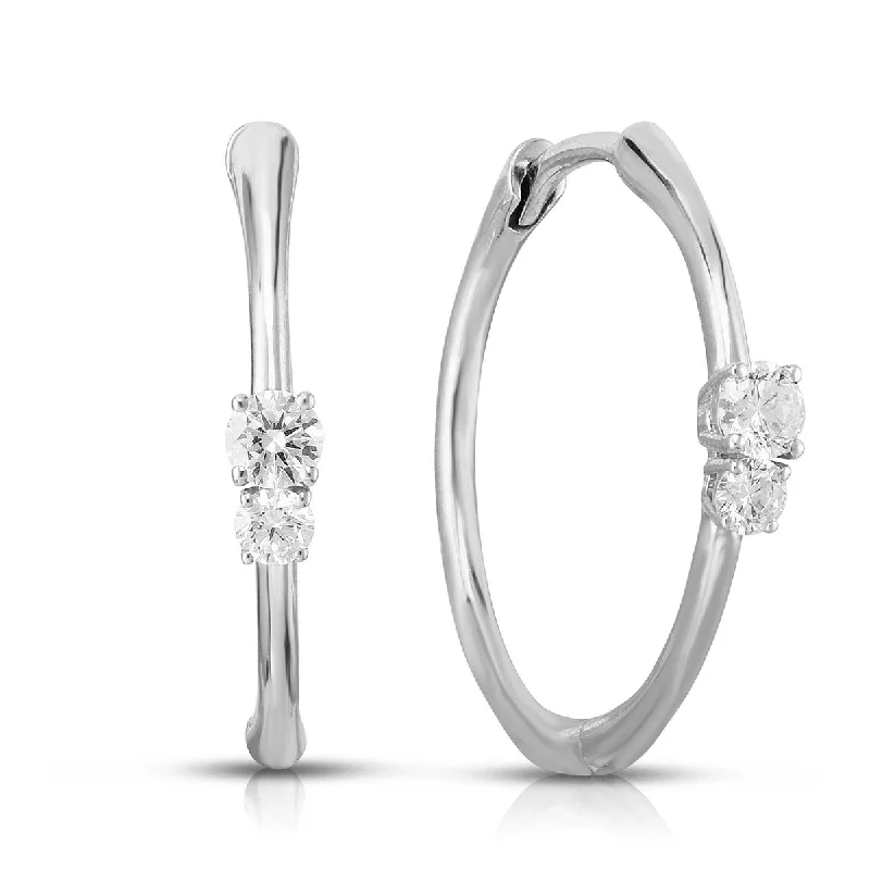 women's minimalist earrings-18K 22mm Round Polished Hoop Earrings with Diamonds