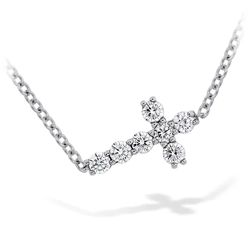 women's geometric pendant necklaces-Hearts On Fire Charmed Horizontal Diamond Cross Necklace