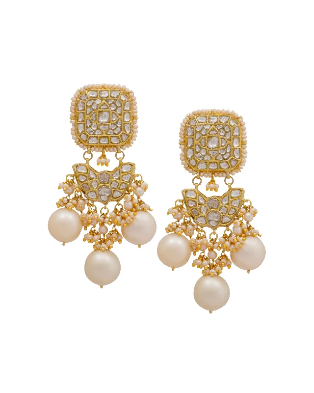 women's geometric earrings-Rukshana Polki Long Earrings