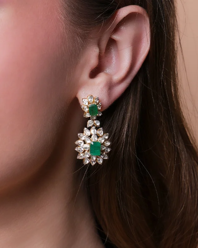 women's vintage earrings-Liza Polki And Diamond Long Earrings