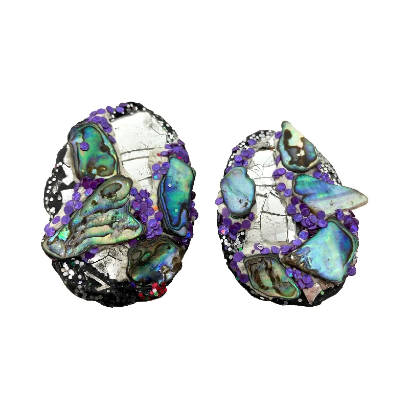 women's gemstone earrings-LARGE PURPLE PAUA COSMIC EGG EARRINGS, 2023