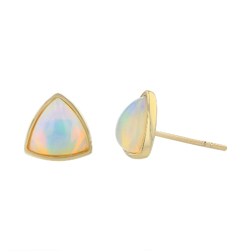 women's sterling silver earrings-14K Yellow Gold Cabochon Opal Stud Earrings