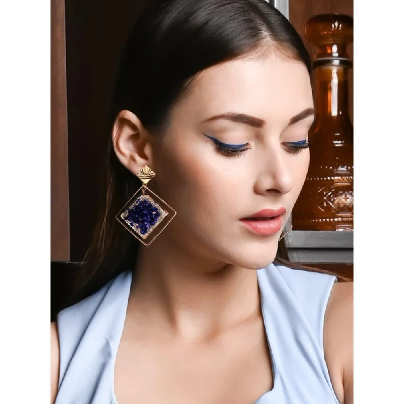 women's turquoise earrings-Odette Women Blue Metal Earrings