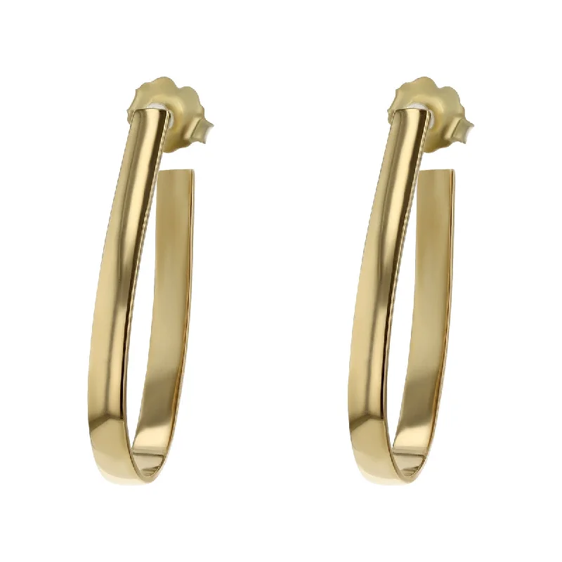 women's hoop earrings for women-14K Gold Flat Bright-Finish Oval Hoop Earrings