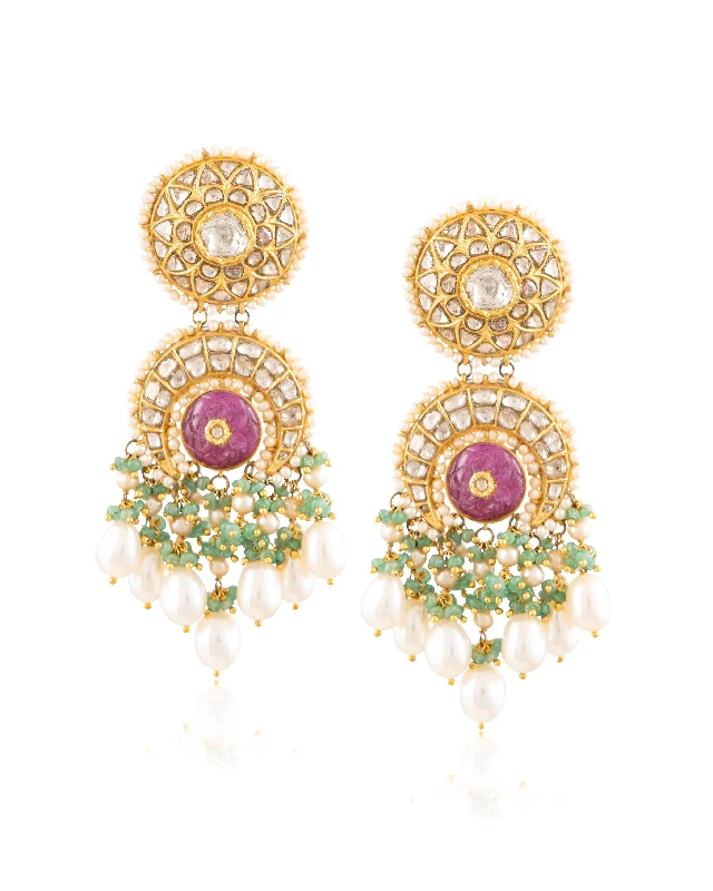 women's gemstone drop earrings-Abia Polki Long Earrings