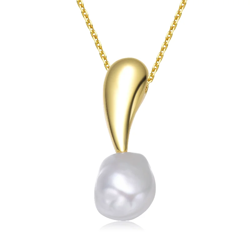 women's heart-shaped pendants-Sterling Silver Gold Plated Genuine Freshwater Pearl Drop Pendant Necklace