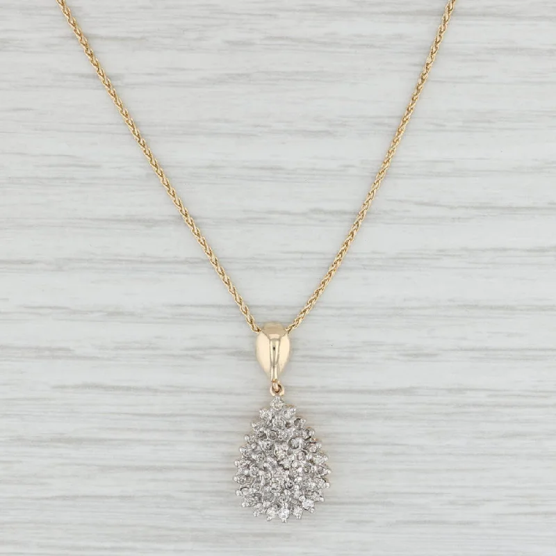 women's fashion necklaces-0.44ctw Diamond Cluster Pendant Necklace 10k Yellow Gold 24" Wheat Chain