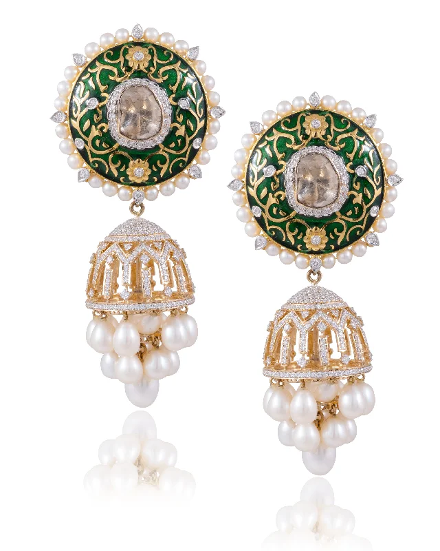 women's drop dangle earrings-Harshiya Polki And Diamond Long Earrings