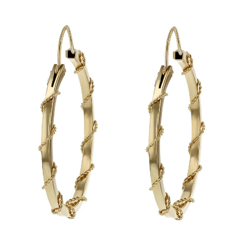 women's gold earrings-14K Yellow Gold Twisted Wire Hoop Earrings