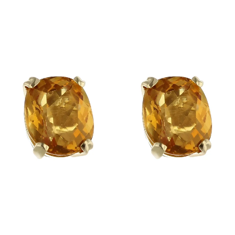 women's sterling silver hoops-14K Yellow Gold Oval Citrine Stud Earrings