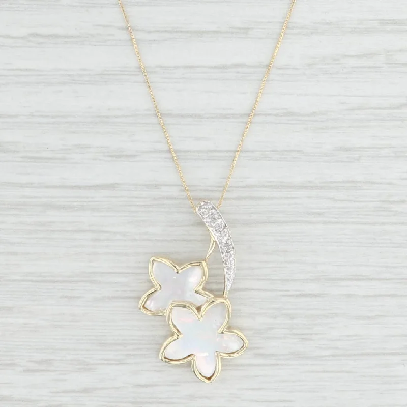 women's chic silver necklaces-Mother of Pearl Diamond Shooting Star Pendant Necklace 10k Gold 18" Box Chain