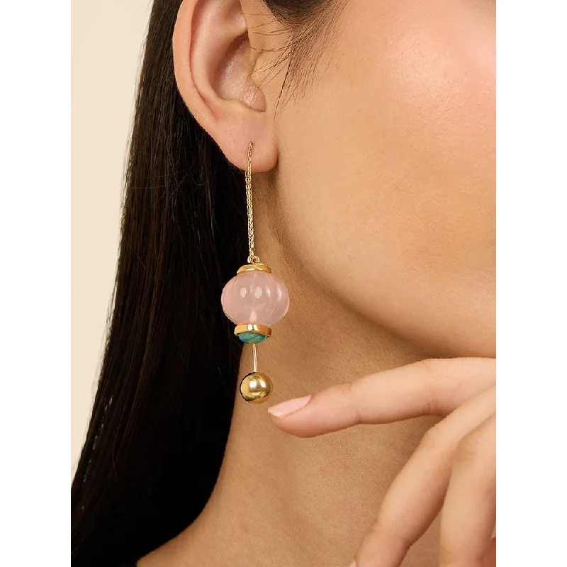 women's statement earrings-Isharya Pink Needle Thread in 18Kt Gold Plated Earrings