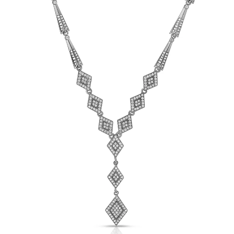 women's luxury necklaces-CZ SS Rhodium Plated Micro Pave Shape Necklace