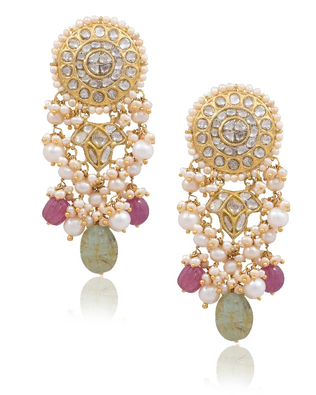 women's hoop earrings-Darshana Polki Long Earrings