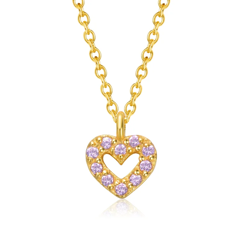 women's fine jewelry necklaces-14k Gold Plated Pink Cubic Zirconia Heart Halo Charm Pendant Necklace