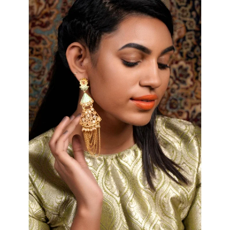 women's designer earrings-Odette Women Gold Tone Geo Dangle Earrings