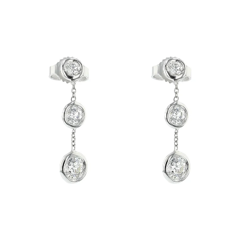 women's silver earrings-18K Bezel Set Diamond Drop Earrings