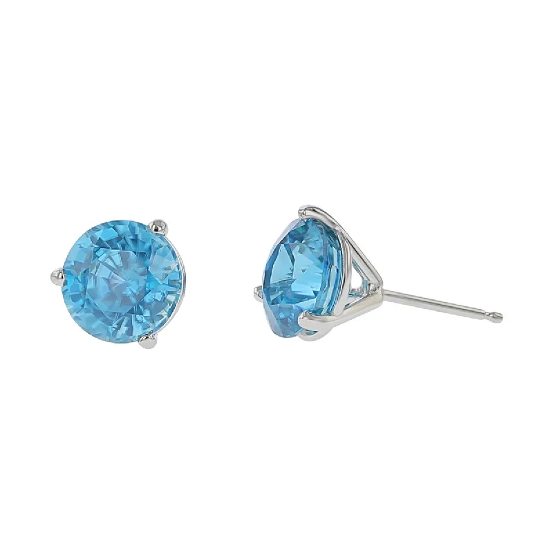 women's emerald earrings-14K White Gold Cambodian Blue Zircon Stud Earrings