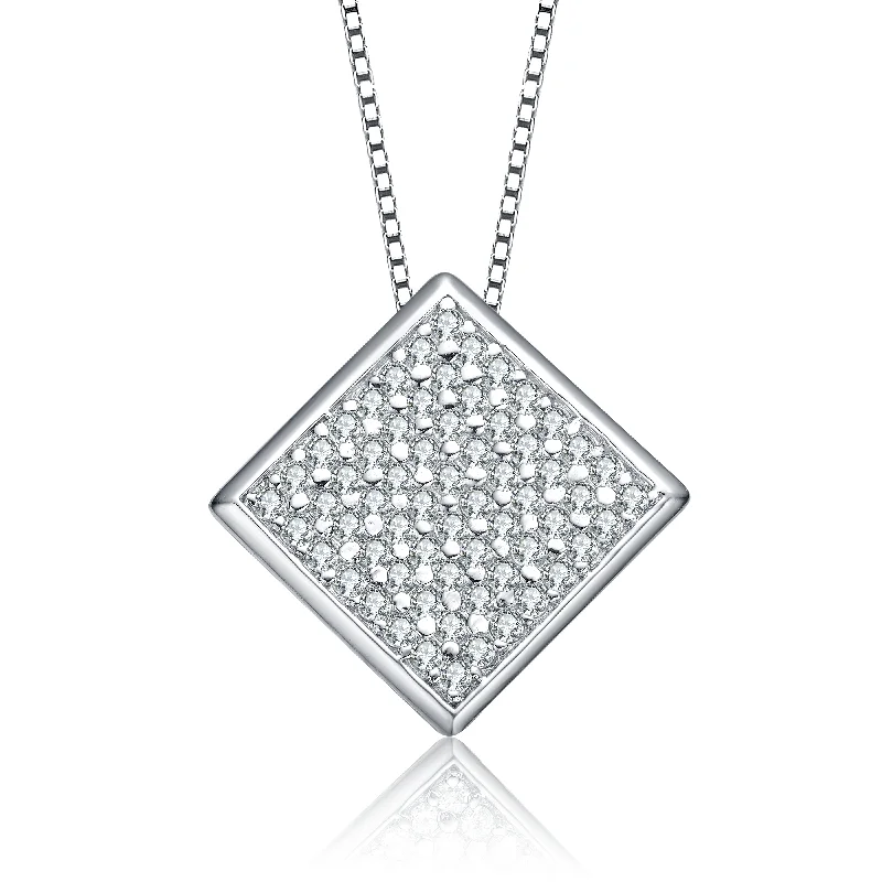 women's heart-shaped pendants-Sterling Silver Cubic Zirconia Square Pendant Necklace