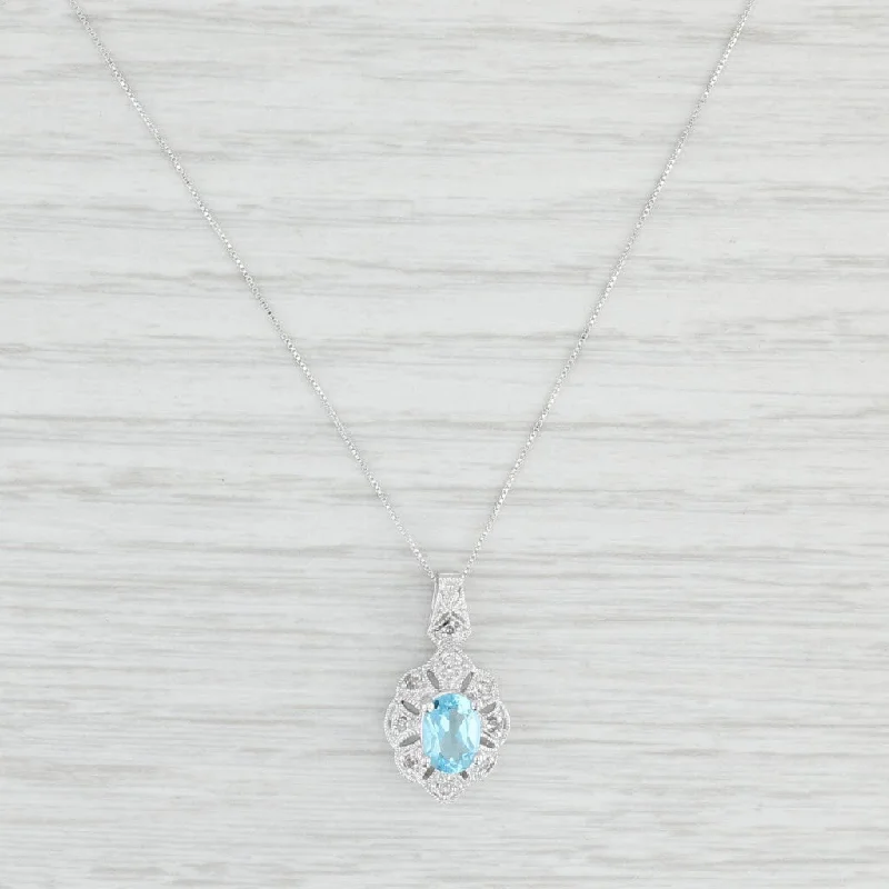 women's geometric necklaces-0.82ctw Blue Topaz Diamond Pendant Necklace 10k White Gold 18" Box Chain