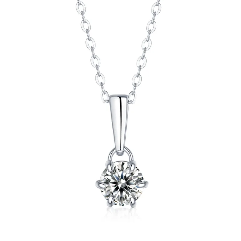 women's modern pendant necklaces-Sterling Silver with 1ct Round Lab Created Moissanite Drop Solitaire Pendant Necklace