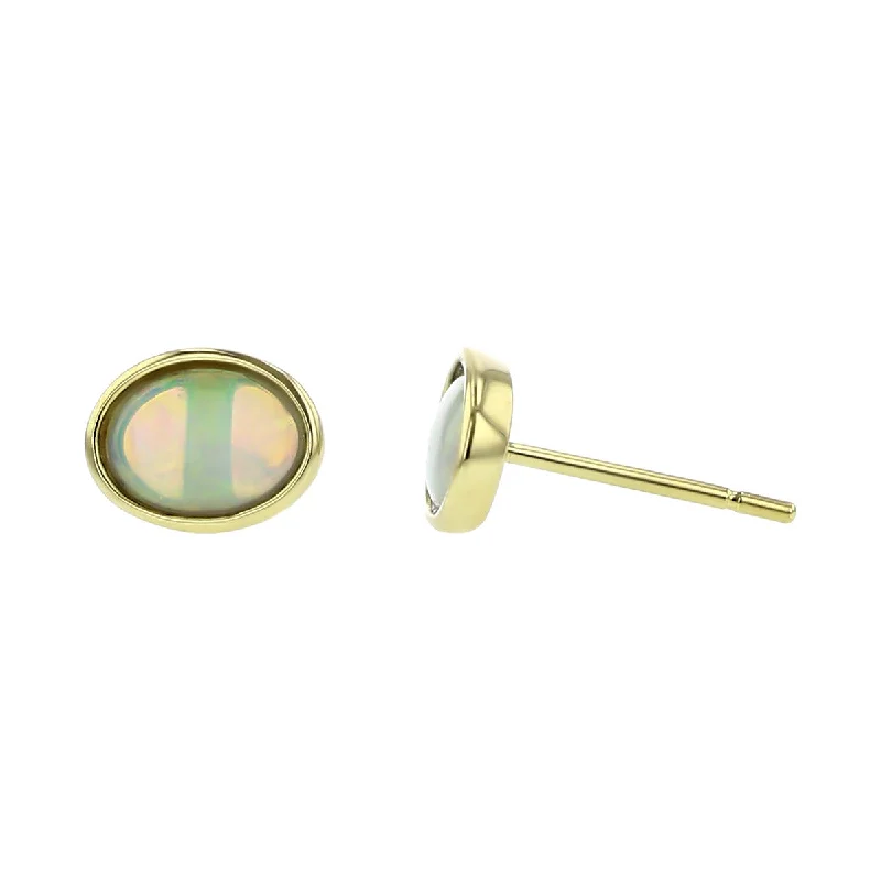 women's emerald earrings-14K Yellow Gold White Opal Stud Earrings