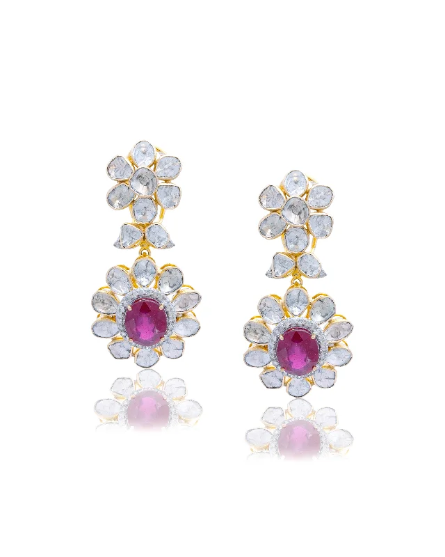 women's stud earrings-Nandini Polki And Diamond Long Earrings