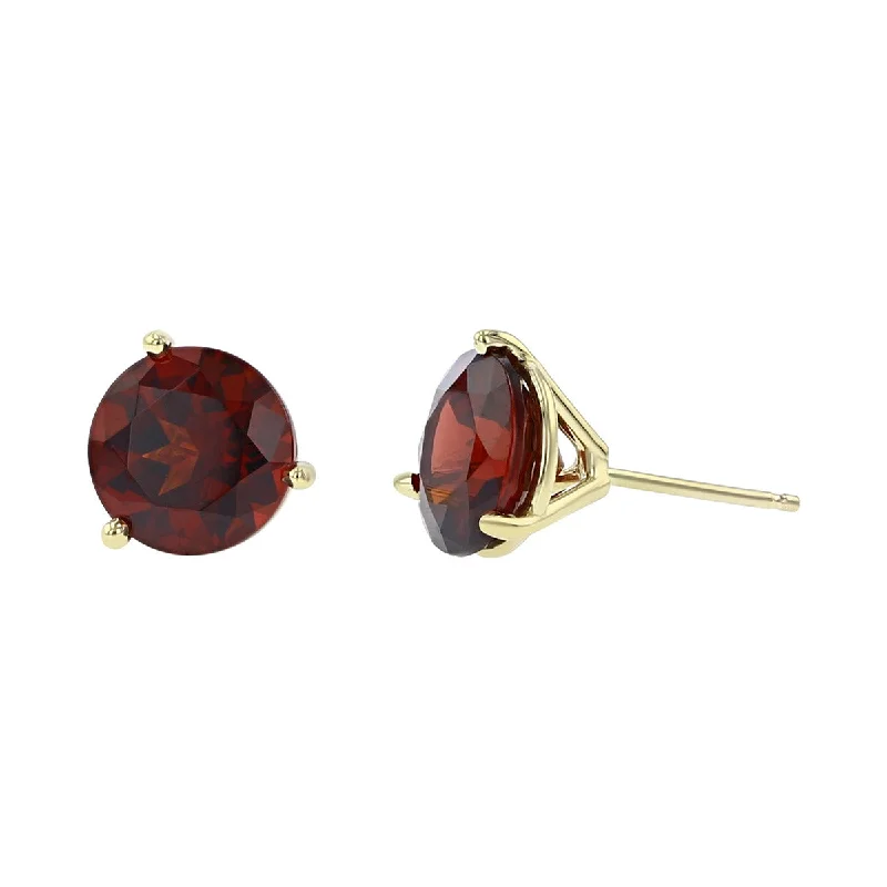 women's diamond earrings-14K Yellow Gold Garnet Stud Earrings