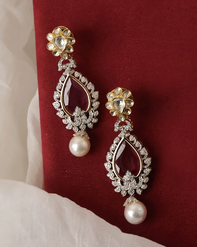 women's cubic zirconia earrings-Abigail Jadau Polki And Diamond Long Earrings