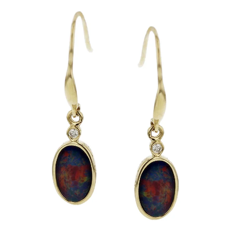 women's bold statement earrings-14K Oval Black Opal Doublet and Diamond Earrings