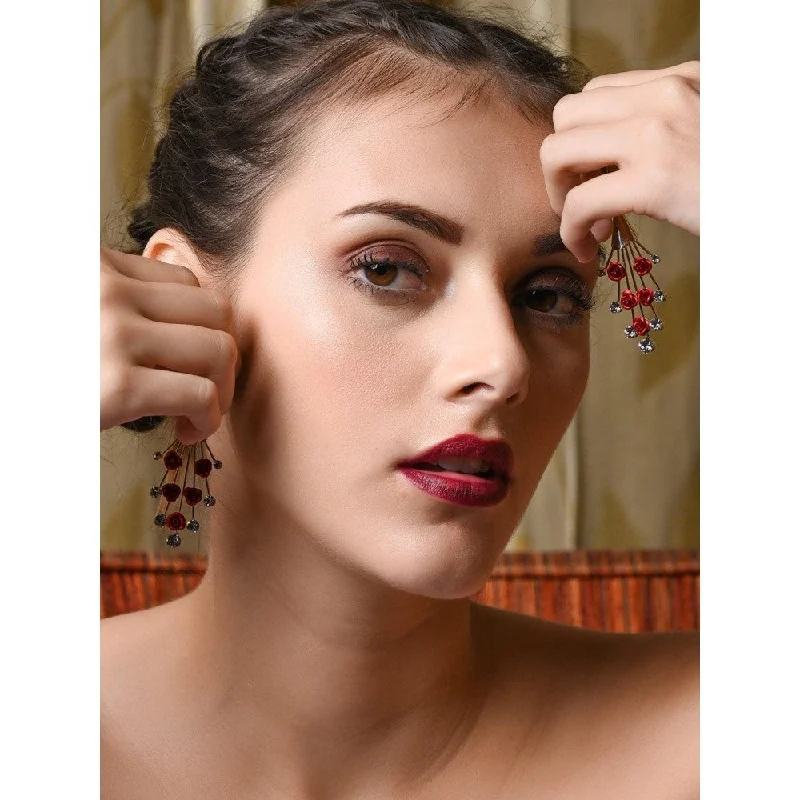 women's boho earrings-Odette Women Divine Red Dangle Earrings