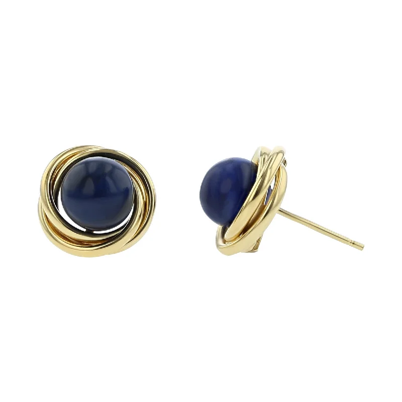 women's designer earrings-14K Gold Lapis Lazuli Love Knot Button Earrings