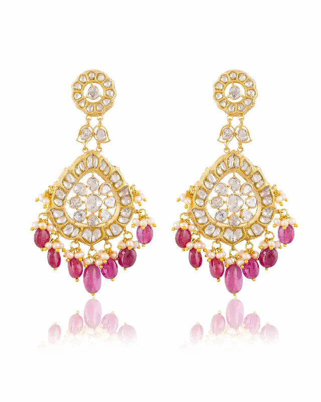 women's matching earrings sets-Sanchi Polki Long Earrings