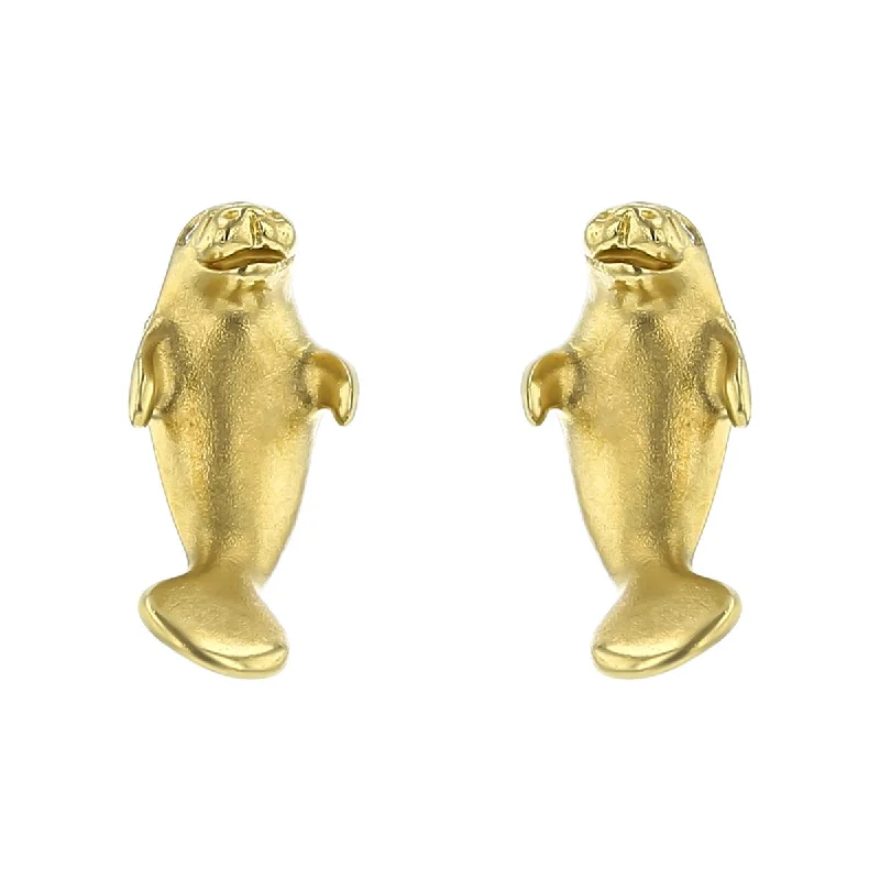 women's unique earrings-14K Yellow Gold Seal Earrings with Diamond Eyes