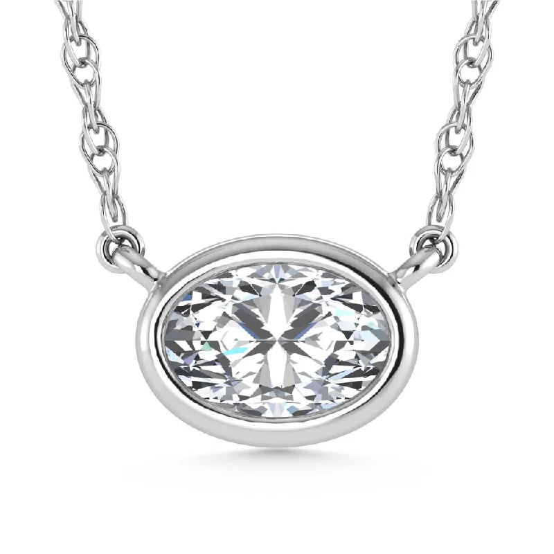 women's gemstone chokers-14K White Gold Lab Grown Diamond 1 Ct.Tw. Oval Shape Solitaire Necklace - 16 inches