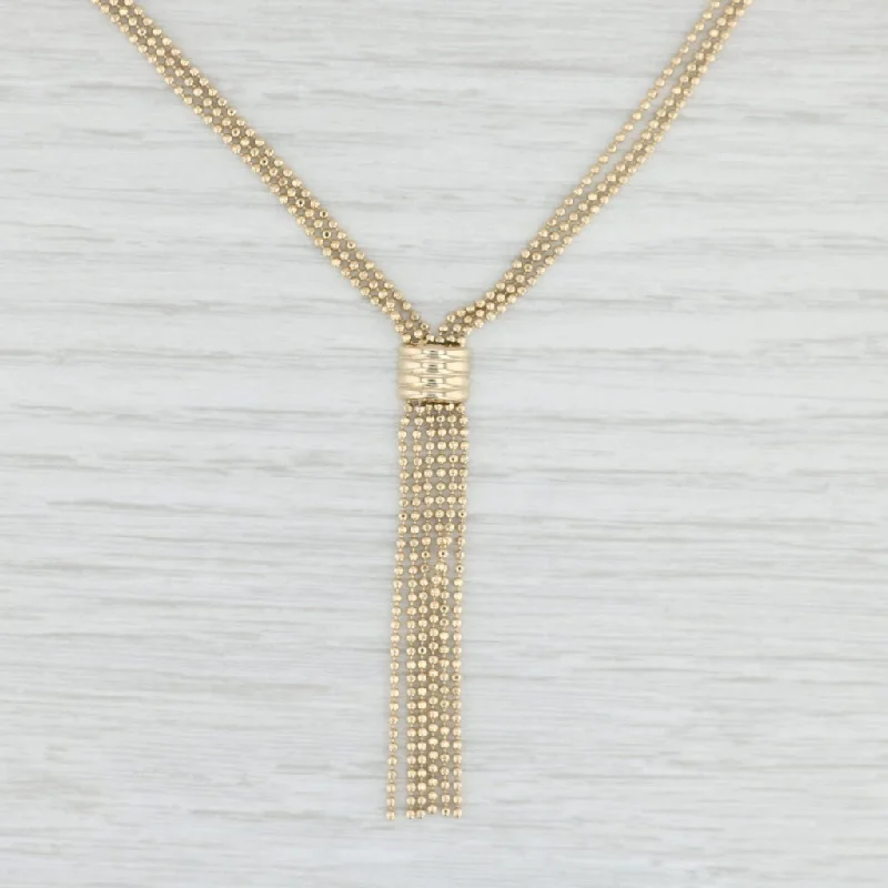 women's engraved name necklaces-17" Bead Fringe Lariat Necklace 14k Yellow Gold 3-Strand Chain