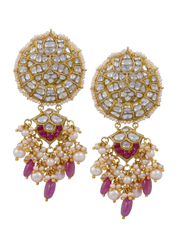 women's pearl earrings-Sitri Polki Long Earrings