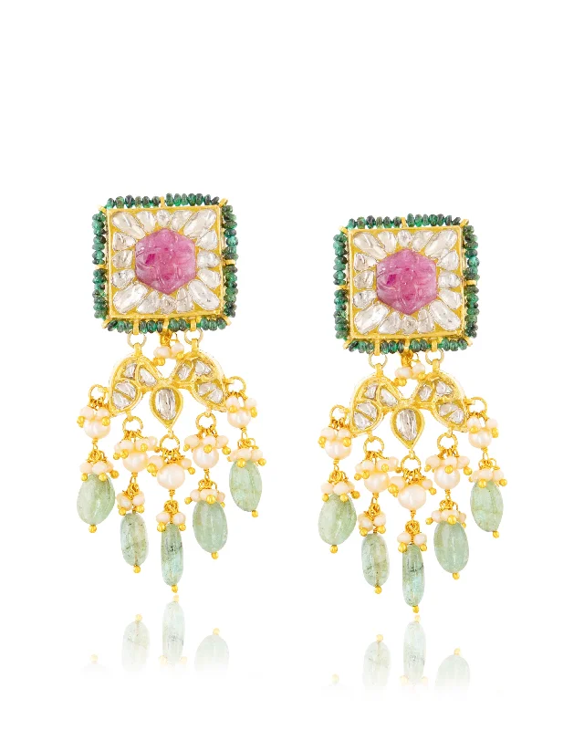 women's colorful earrings-Kaisha Polki Long Earrings