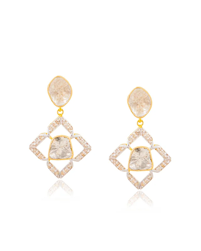 women's boho earrings-Shaziya Polki And Diamond Long Earrings