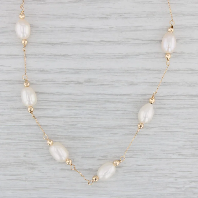 women's collar necklaces-Cultured Pearl Bead Chain Necklace 14k Yellow Gold 17.75"