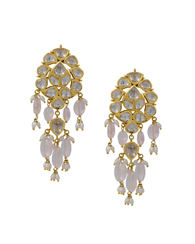 women's natural gemstone earrings-Bati Jadau Polki Long Earrings