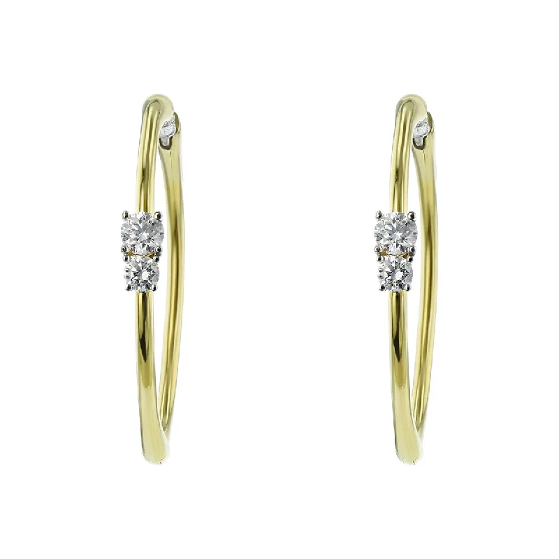 women's heart-shaped earrings-18K Double Diamond 30mm Hoop Earrings