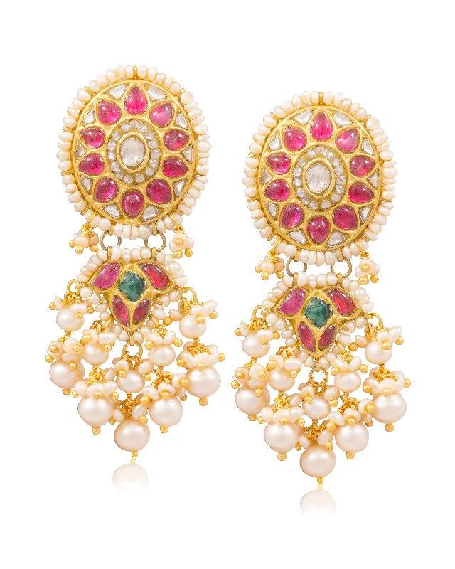 women's clip-on stud earrings-Mohana Polki Long Earrings